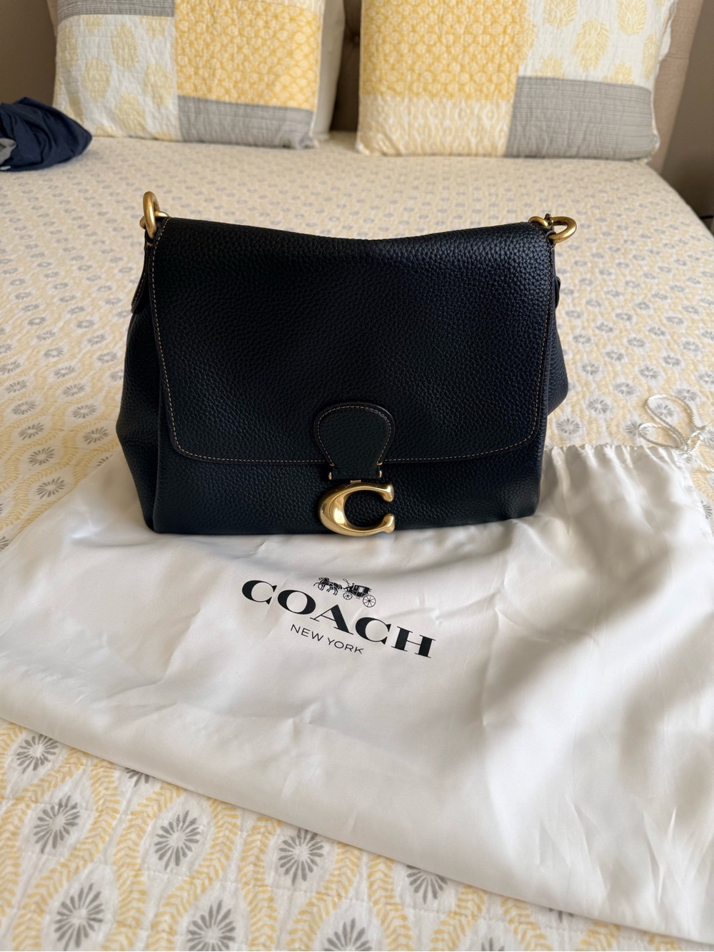 COACH Black MAY Shoulder Bag with black pebbled leather with Gold Hardware
